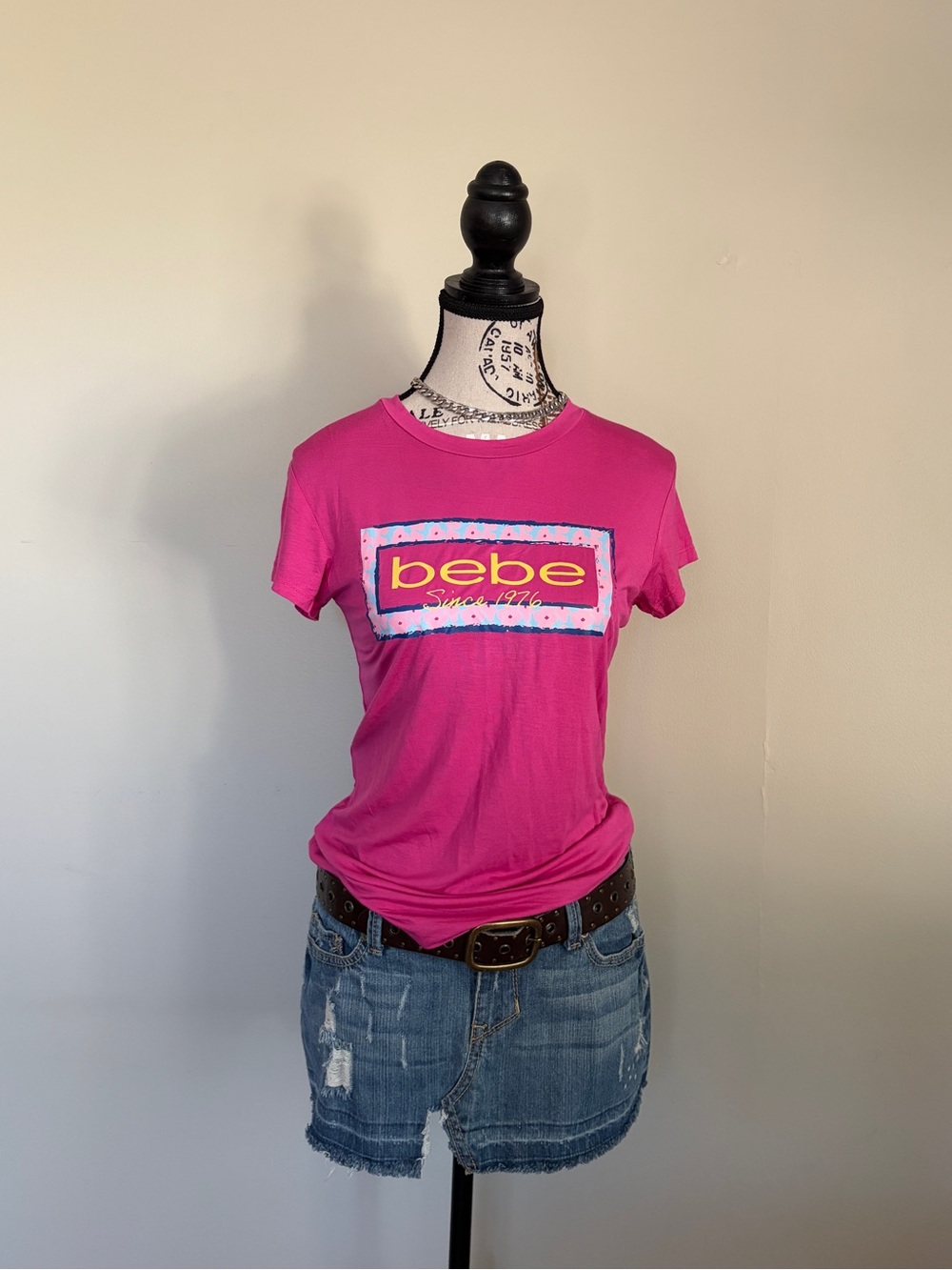 pink bebe y2k model off duty baby tee